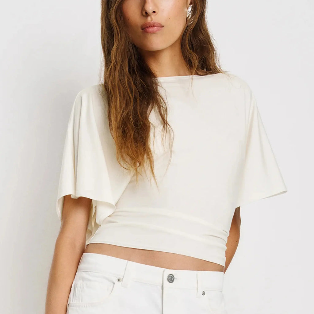 Songling Women'S Cinched Waist Shirt Short-Sleeve Boat Neck Knit Top Stylish Streetwear Basic Sports T-Shirt Top Casual