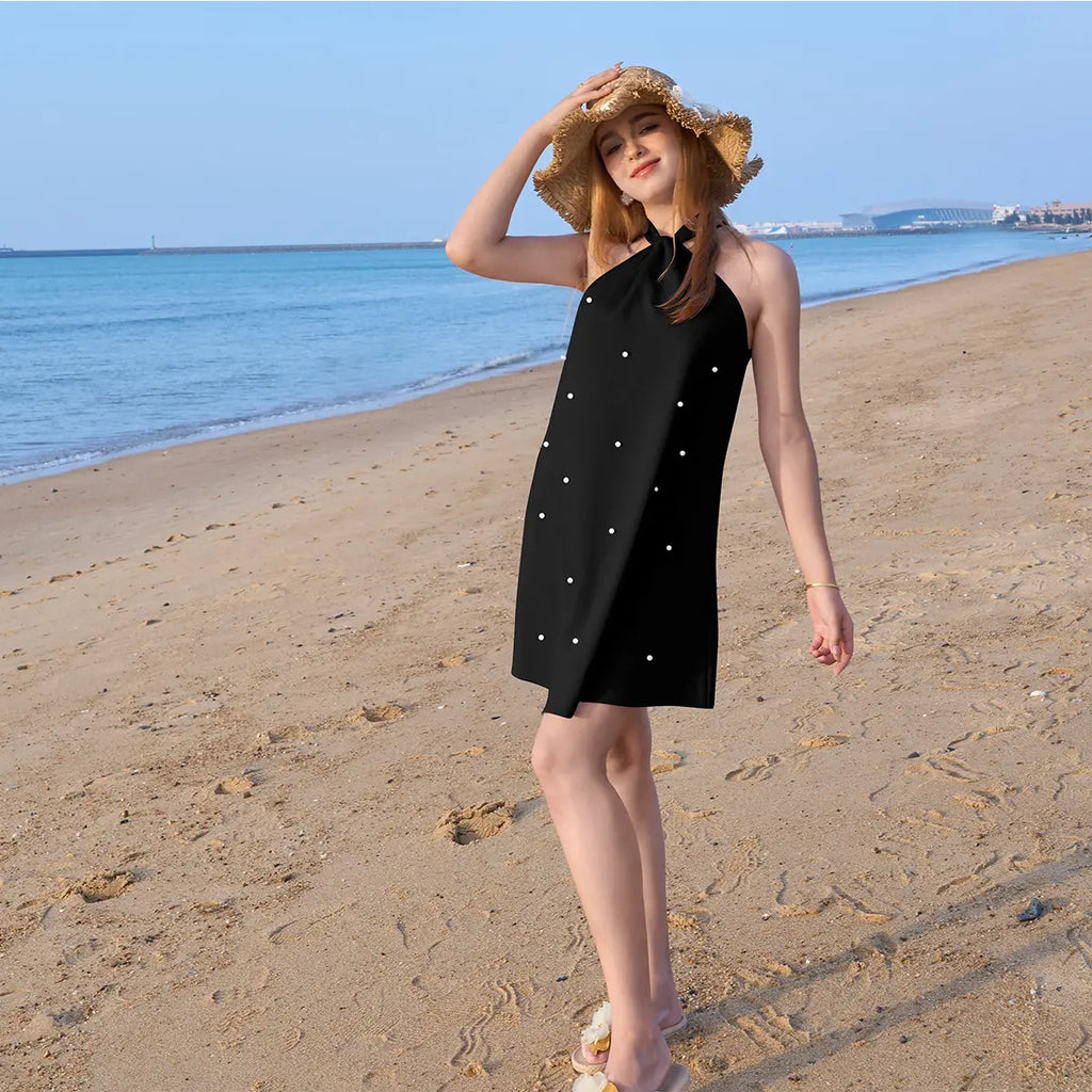 Stunning Pearl Beaded Halter Twist A-Line Dress for Your Special Occasion