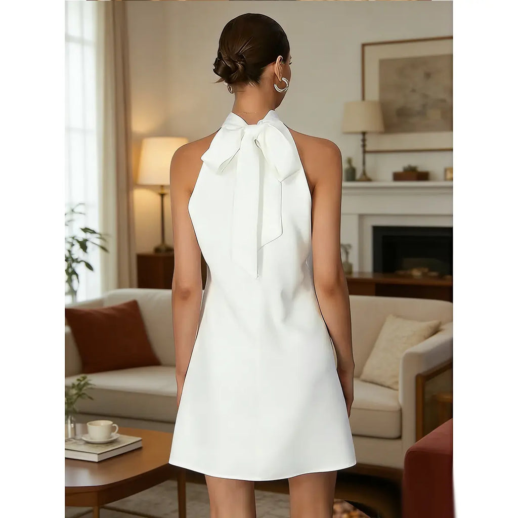 Stunning Pearl Beaded Halter Twist A-Line Dress for Your Special Occasion