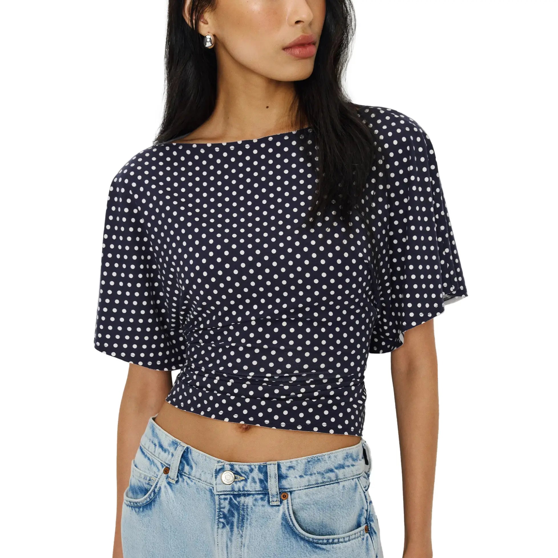Songling Women'S Cinched Waist Shirt Short-Sleeve Boat Neck Knit Top Stylish Streetwear Basic Sports T-Shirt Top Casual