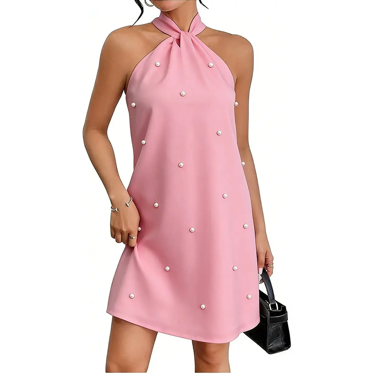 Stunning Pearl Beaded Halter Twist A-Line Dress for Your Special Occasion