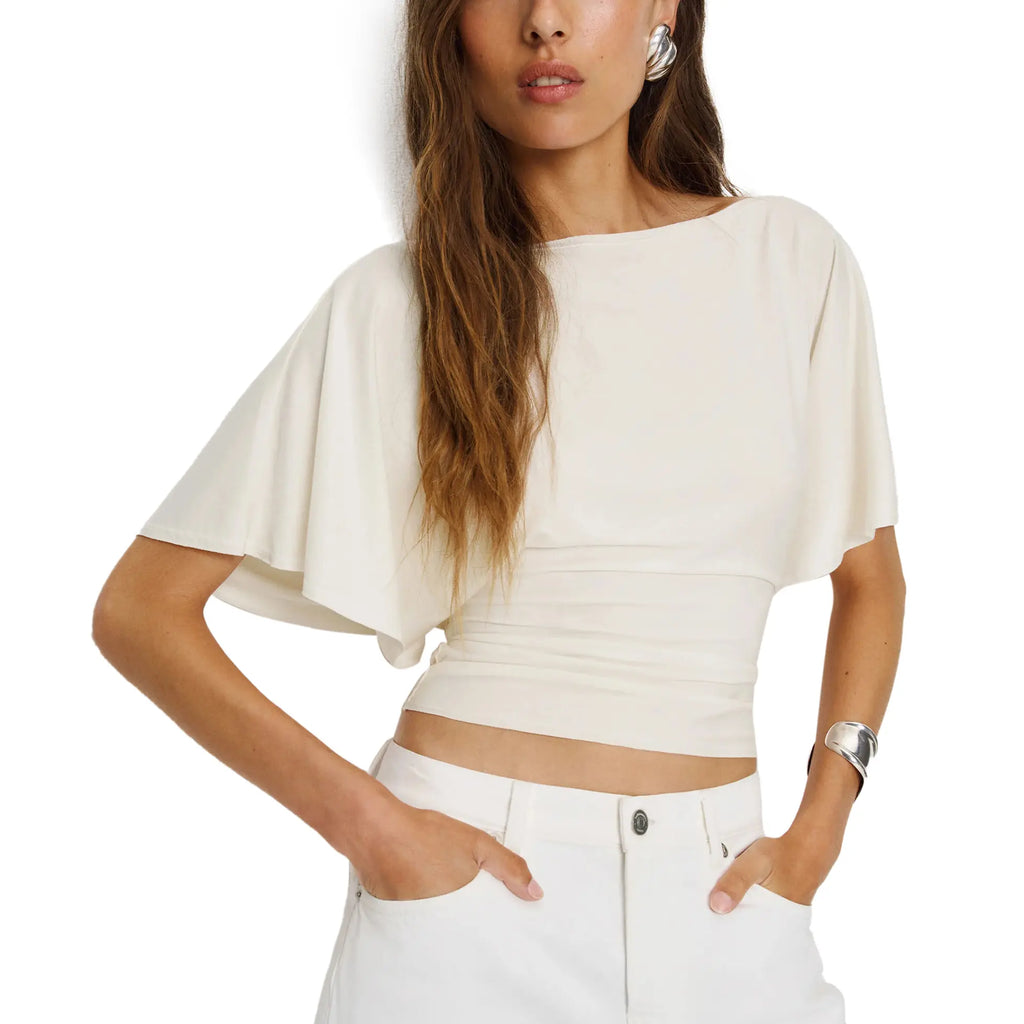 Songling Women'S Cinched Waist Shirt Short-Sleeve Boat Neck Knit Top Stylish Streetwear Basic Sports T-Shirt Top Casual