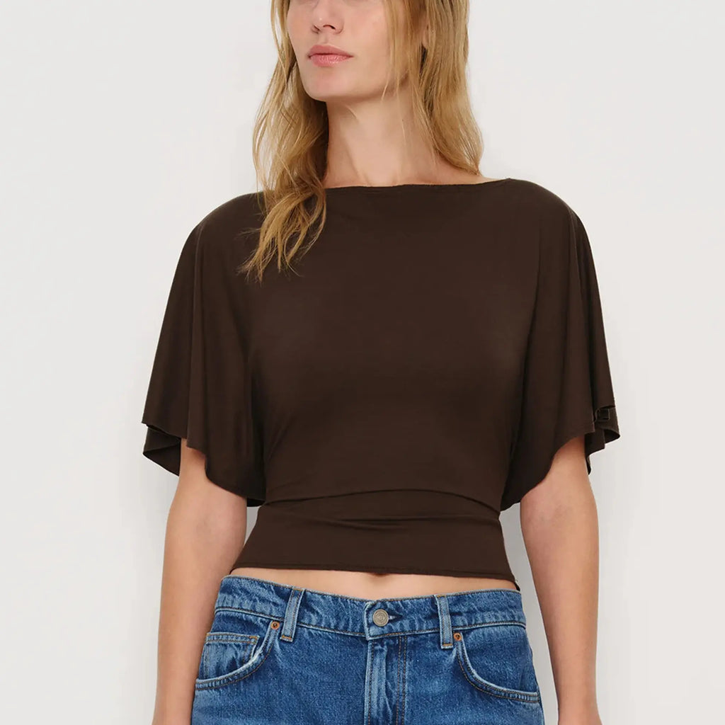 Songling Women'S Cinched Waist Shirt Short-Sleeve Boat Neck Knit Top Stylish Streetwear Basic Sports T-Shirt Top Casual
