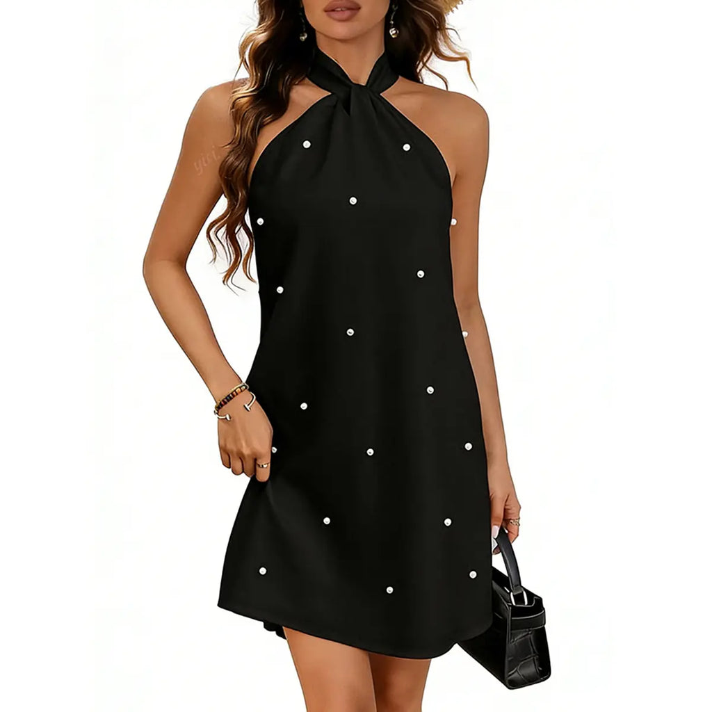 Stunning Pearl Beaded Halter Twist A-Line Dress for Your Special Occasion