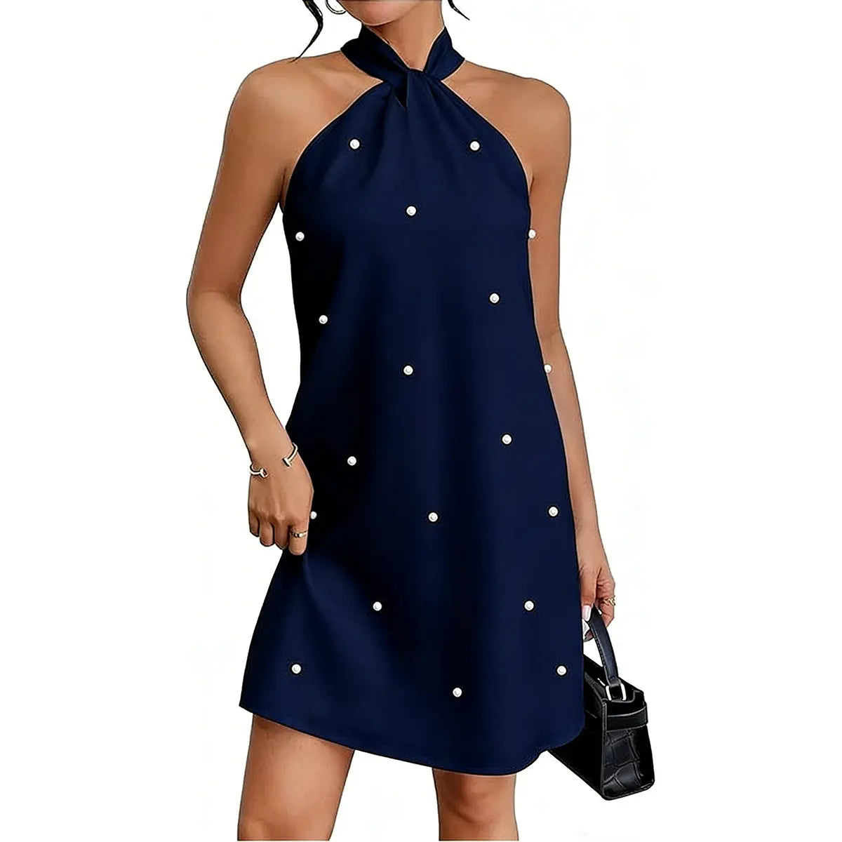Stunning Pearl Beaded Halter Twist A-Line Dress for Your Special Occasion