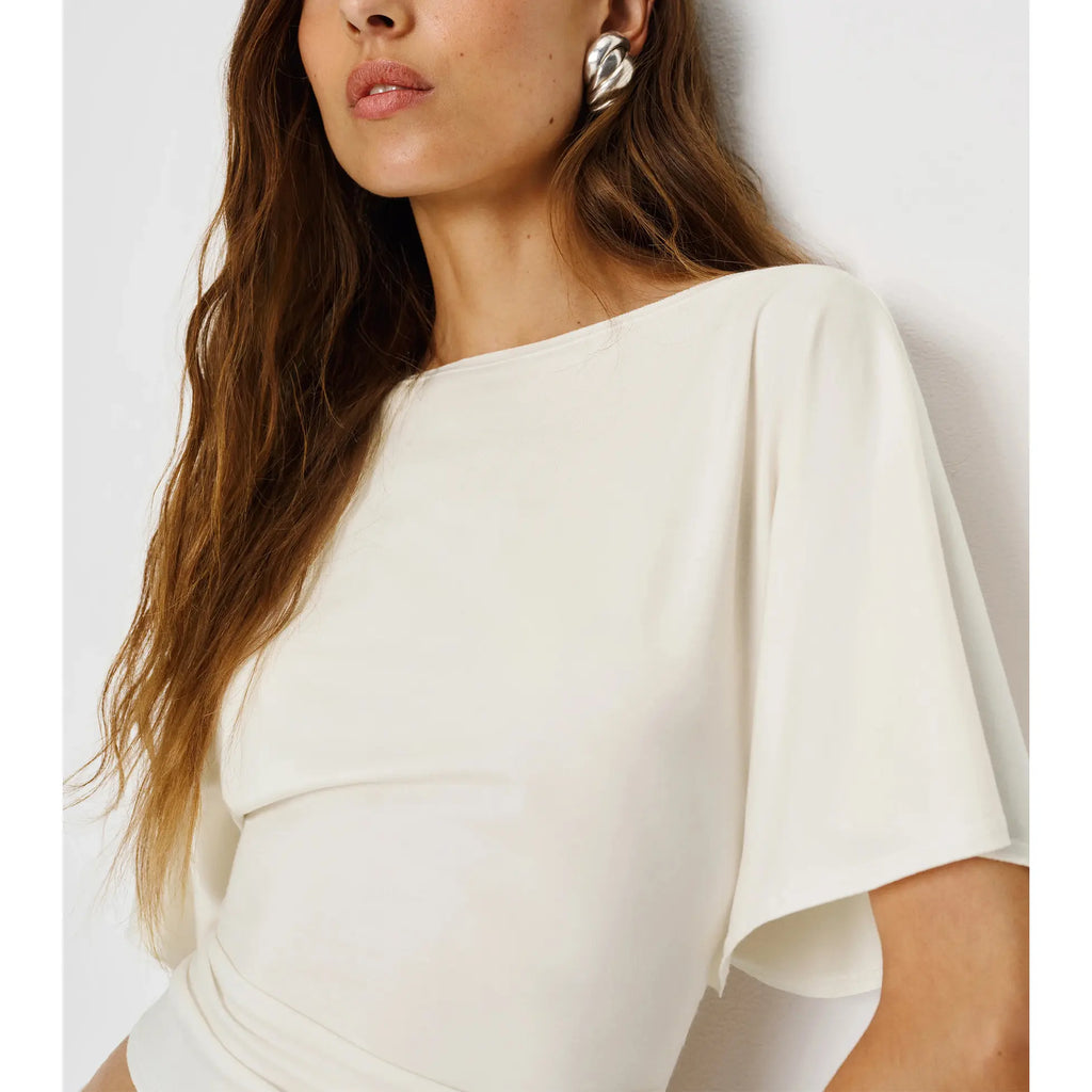Songling Women'S Cinched Waist Shirt Short-Sleeve Boat Neck Knit Top Stylish Streetwear Basic Sports T-Shirt Top Casual