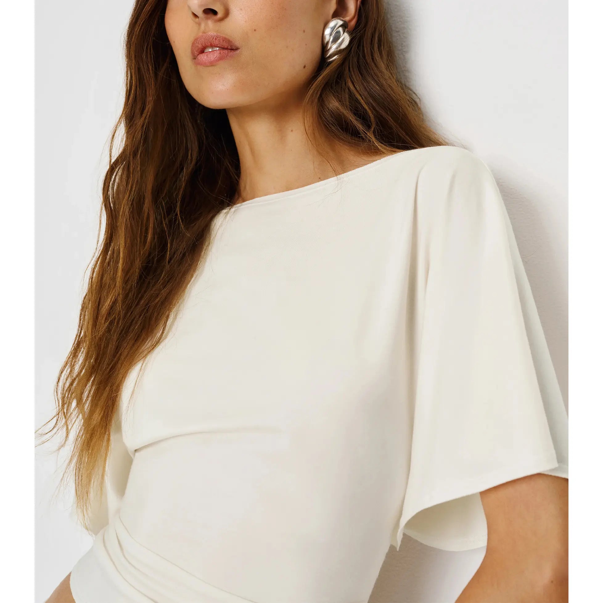 Songling Women'S Cinched Waist Shirt Short-Sleeve Boat Neck Knit Top Stylish Streetwear Basic Sports T-Shirt Top Casual